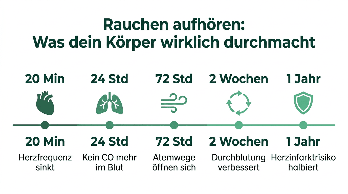 rauchen aufhören nachteile Zeitstrahl – was passiert im Körper nach dem Rauchstopp